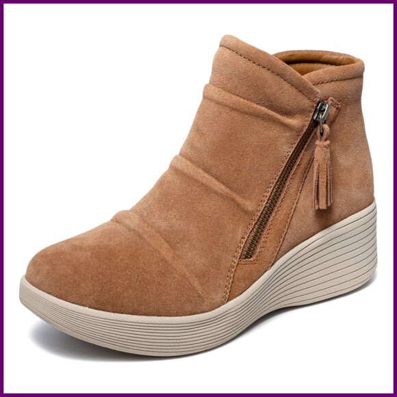 Women's Suede Wedge Boots with Memory Foam Insole Water-Resistant